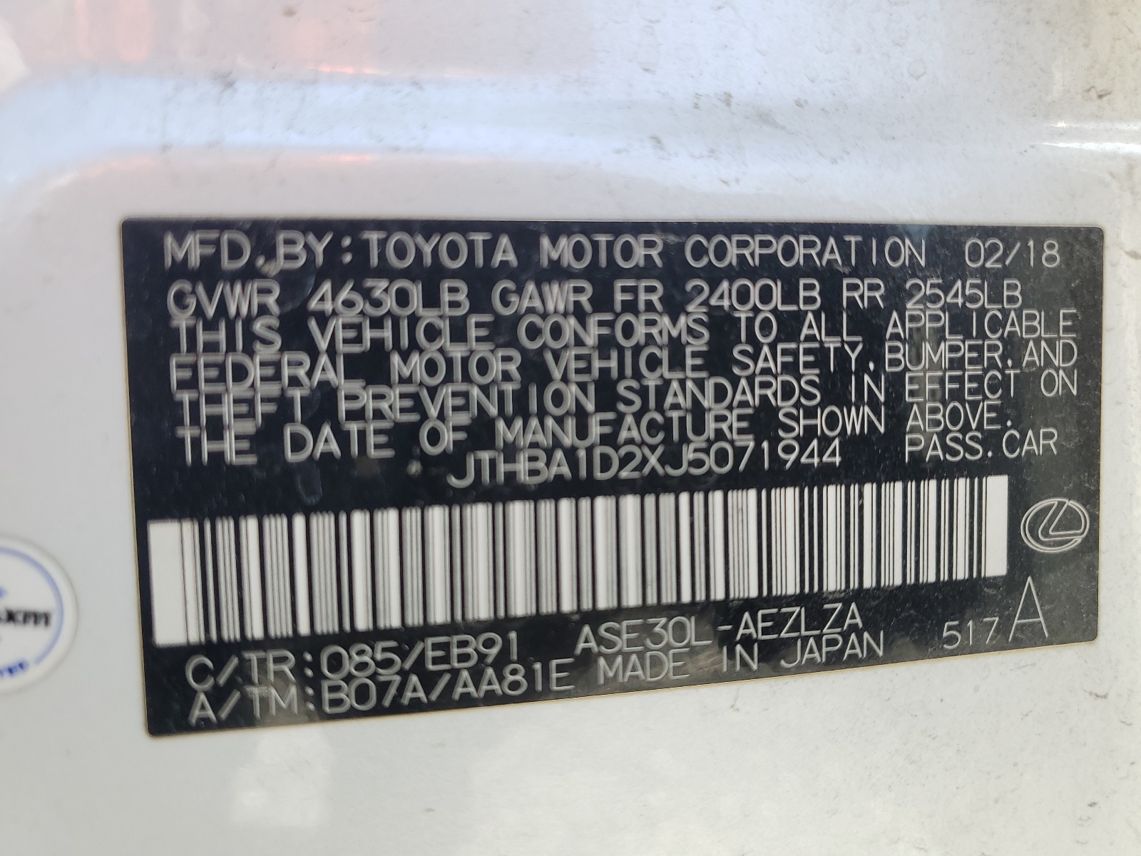 JTHBA1D2XJ5071944 2018 Lexus Is 300