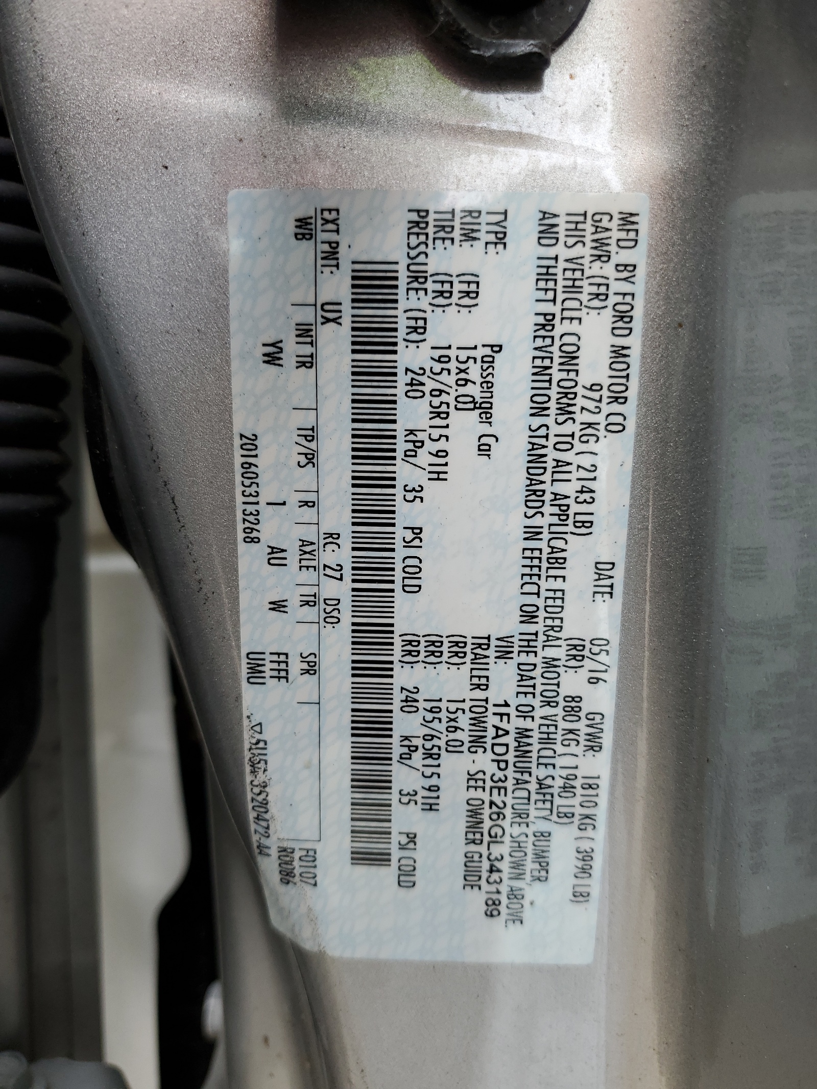 1FADP3E26GL343189 2016 Ford Focus S