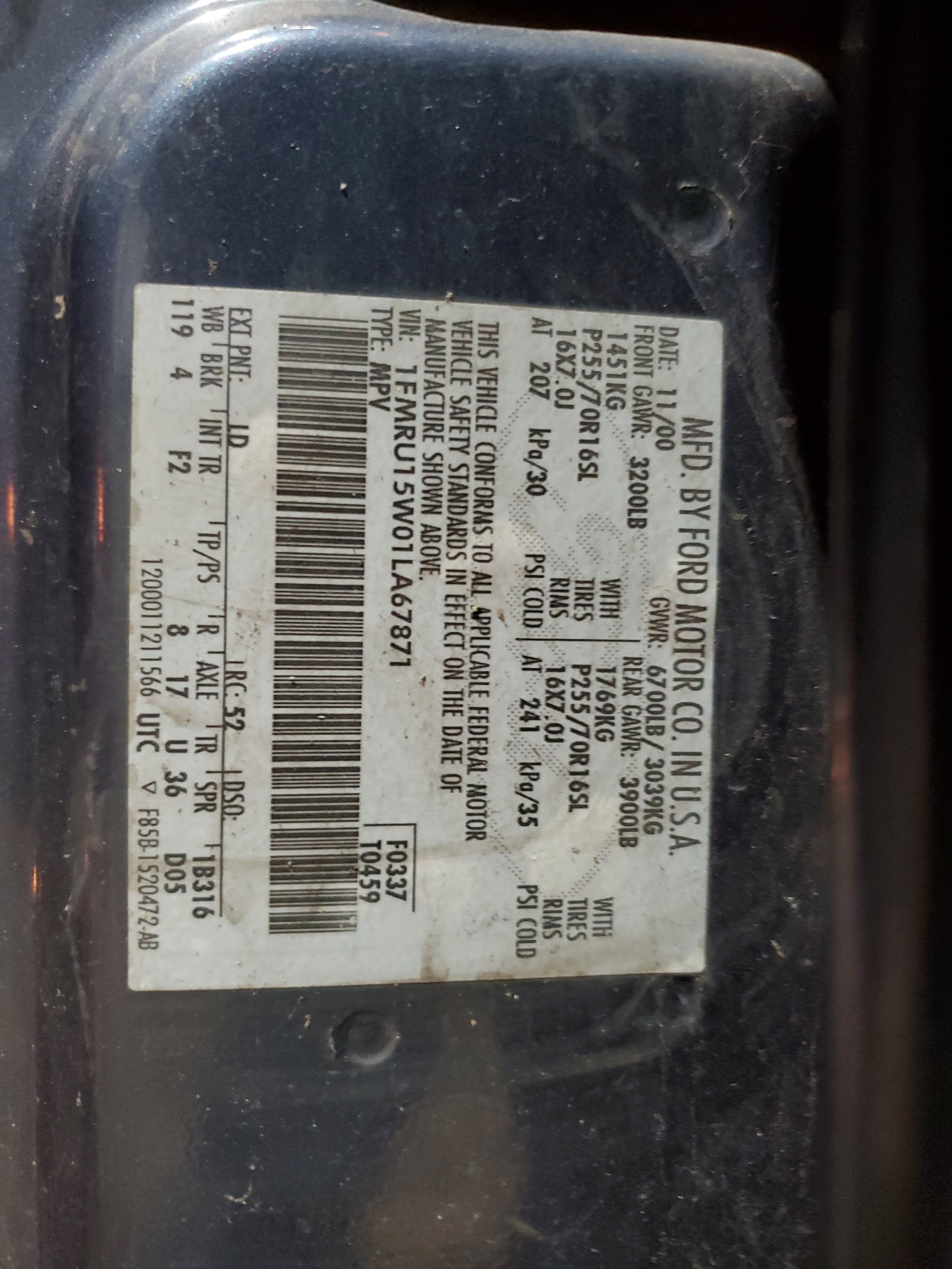 1FMRU15W01LA67871 2001 Ford Expedition Xlt