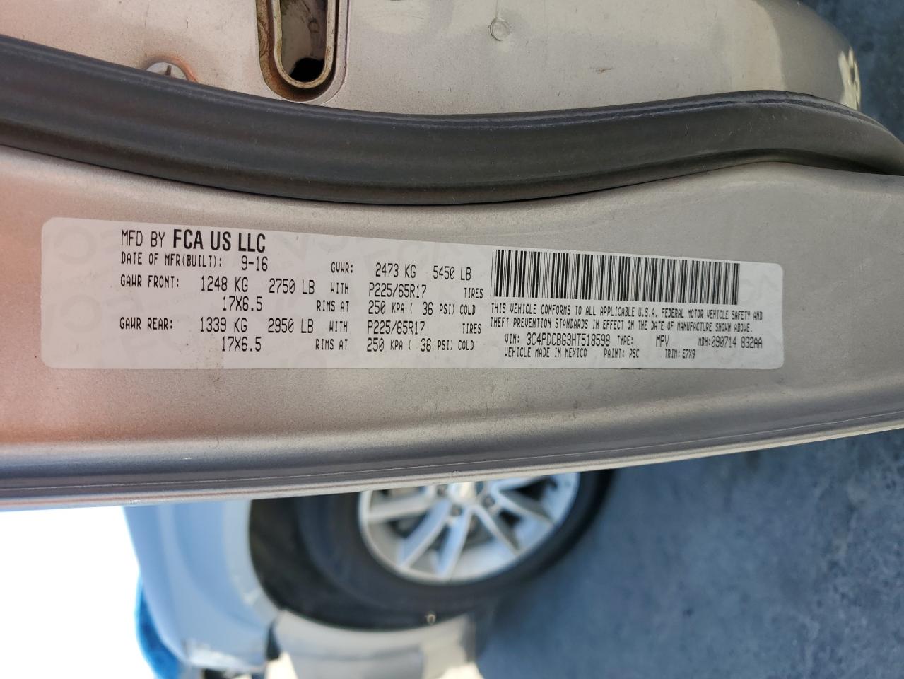 2017 Dodge Journey Sxt VIN: 3C4PDCBG3HT518598 Lot: 56870064