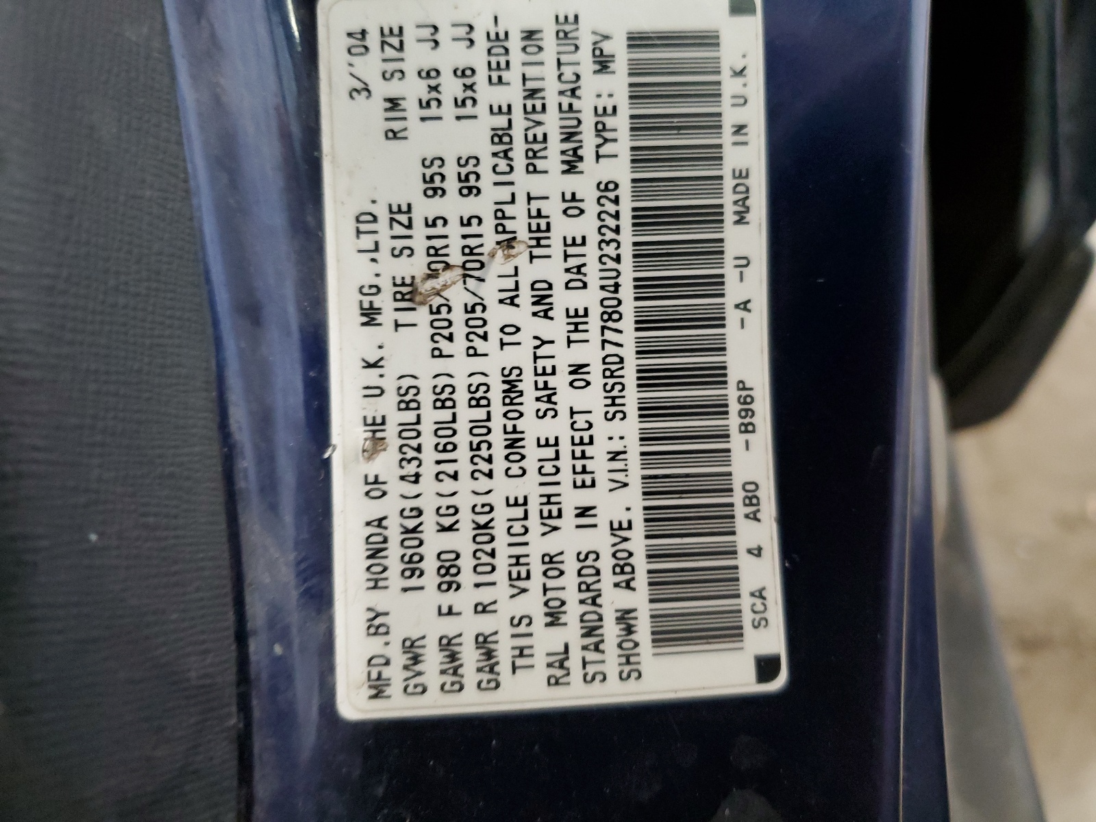 SHSRD77804U232226 2004 Honda Cr-V Ex