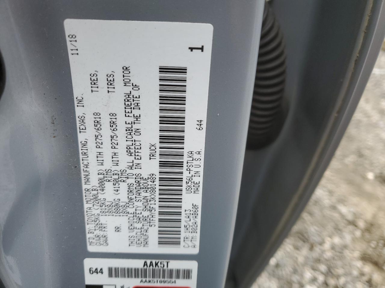 2019 Toyota Tundra Crewmax Limited VIN: 5TFHY5F13KX801489 Lot: 54258594