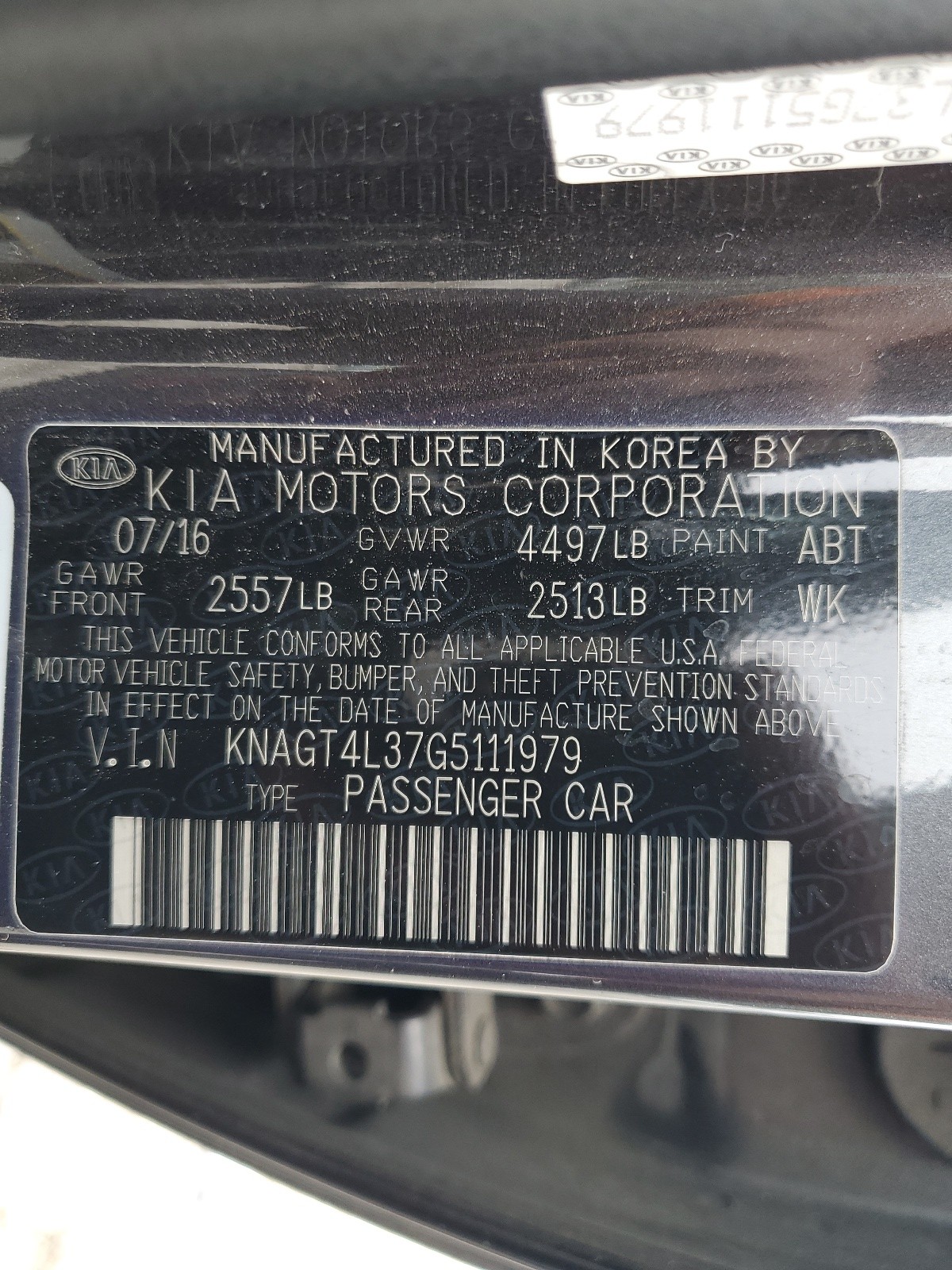 KNAGT4L37G5111979 2016 Kia Optima Lx