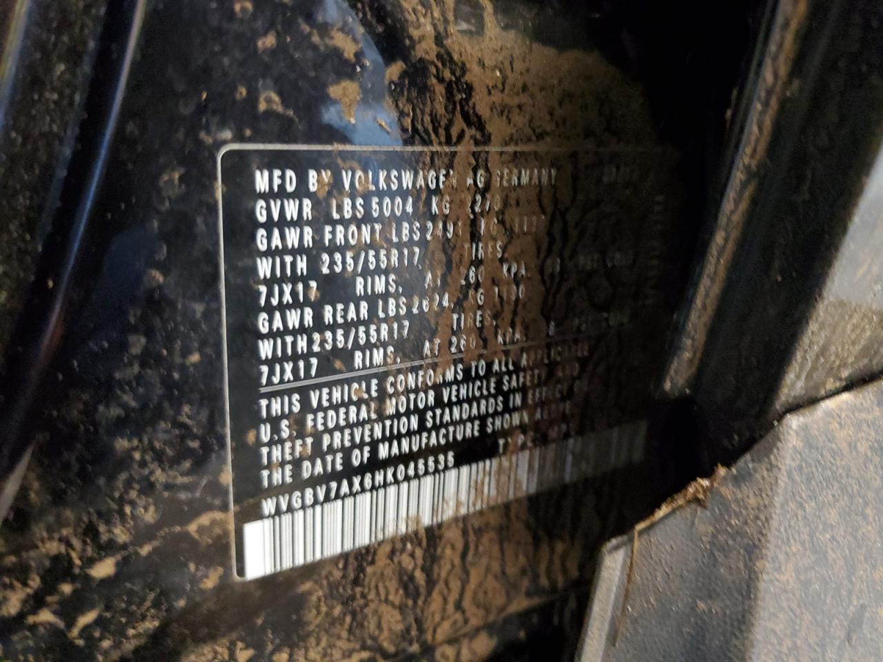 2017 Volkswagen Tiguan S VIN: WVGBV7AX6HK045535 Lot: 56967314