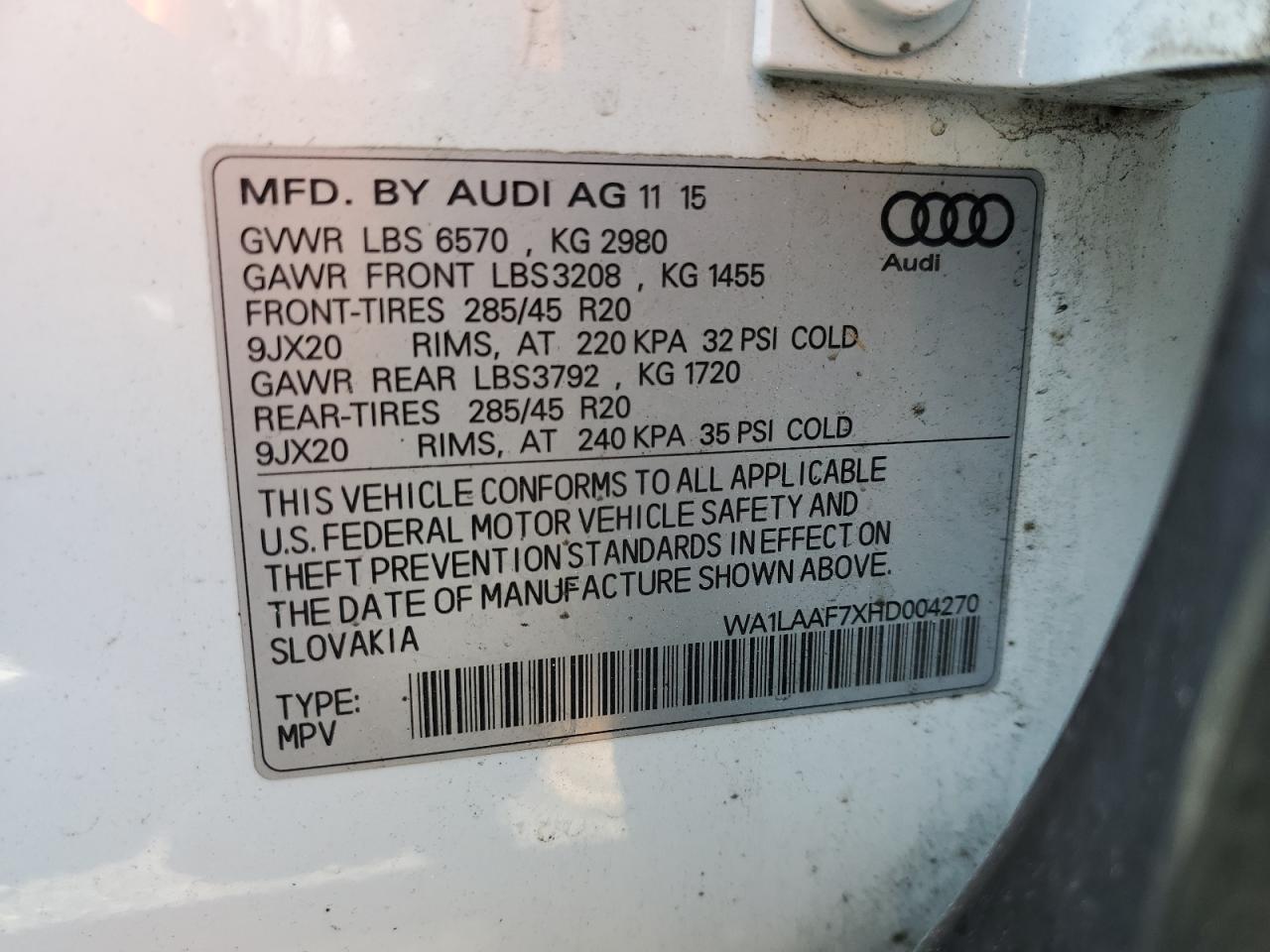 WA1LAAF7XHD004270 2017 Audi Q7 Premium Plus