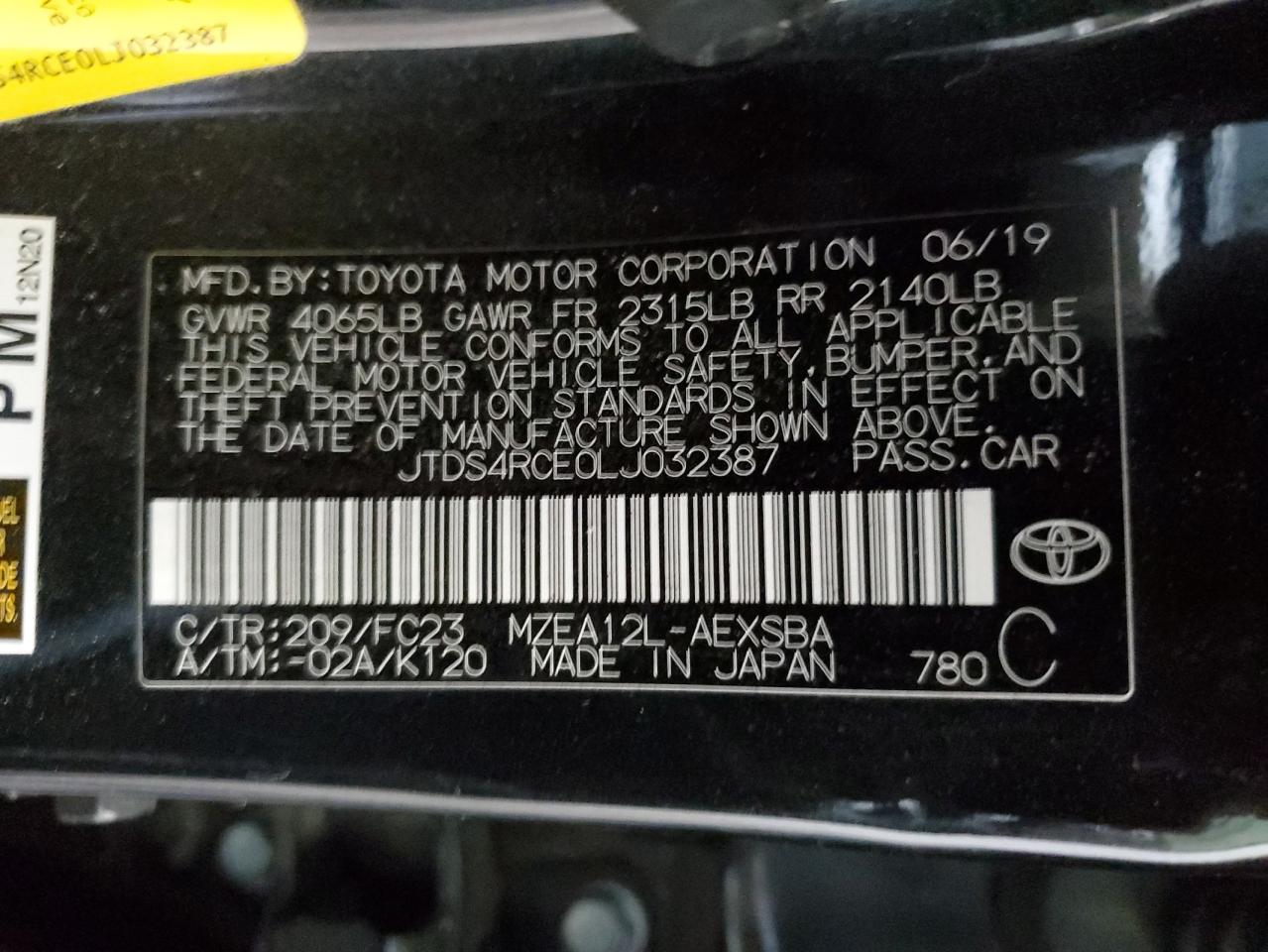 JTDS4RCE0LJ032387 2020 Toyota Corolla Se