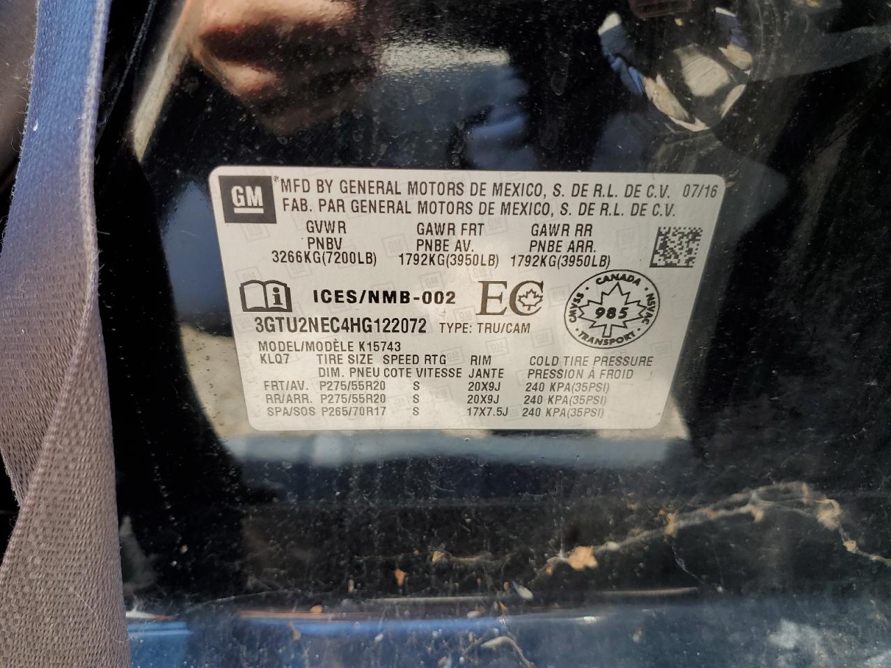 3GTU2NEC4HG122072 2017 GMC Sierra K1500 Slt