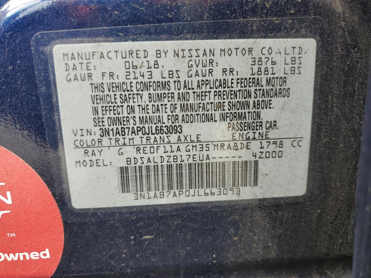 2018 Nissan Sentra S VIN: 3N1AB7AP0JL663093 Lot: 54064744