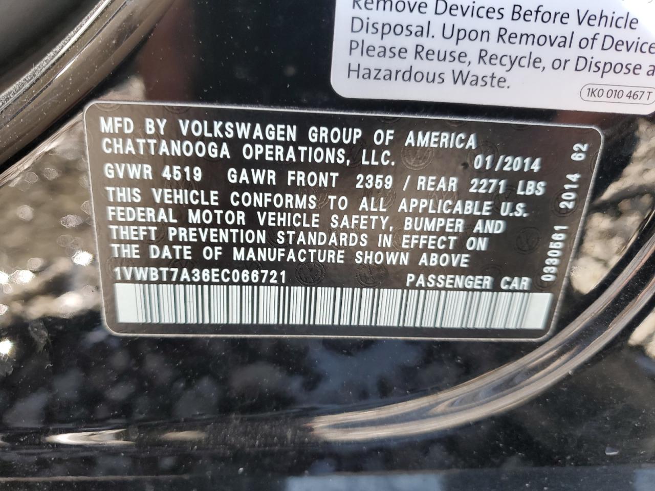 2014 Volkswagen Passat Se VIN: 1VWBT7A36EC066721 Lot: 54134485