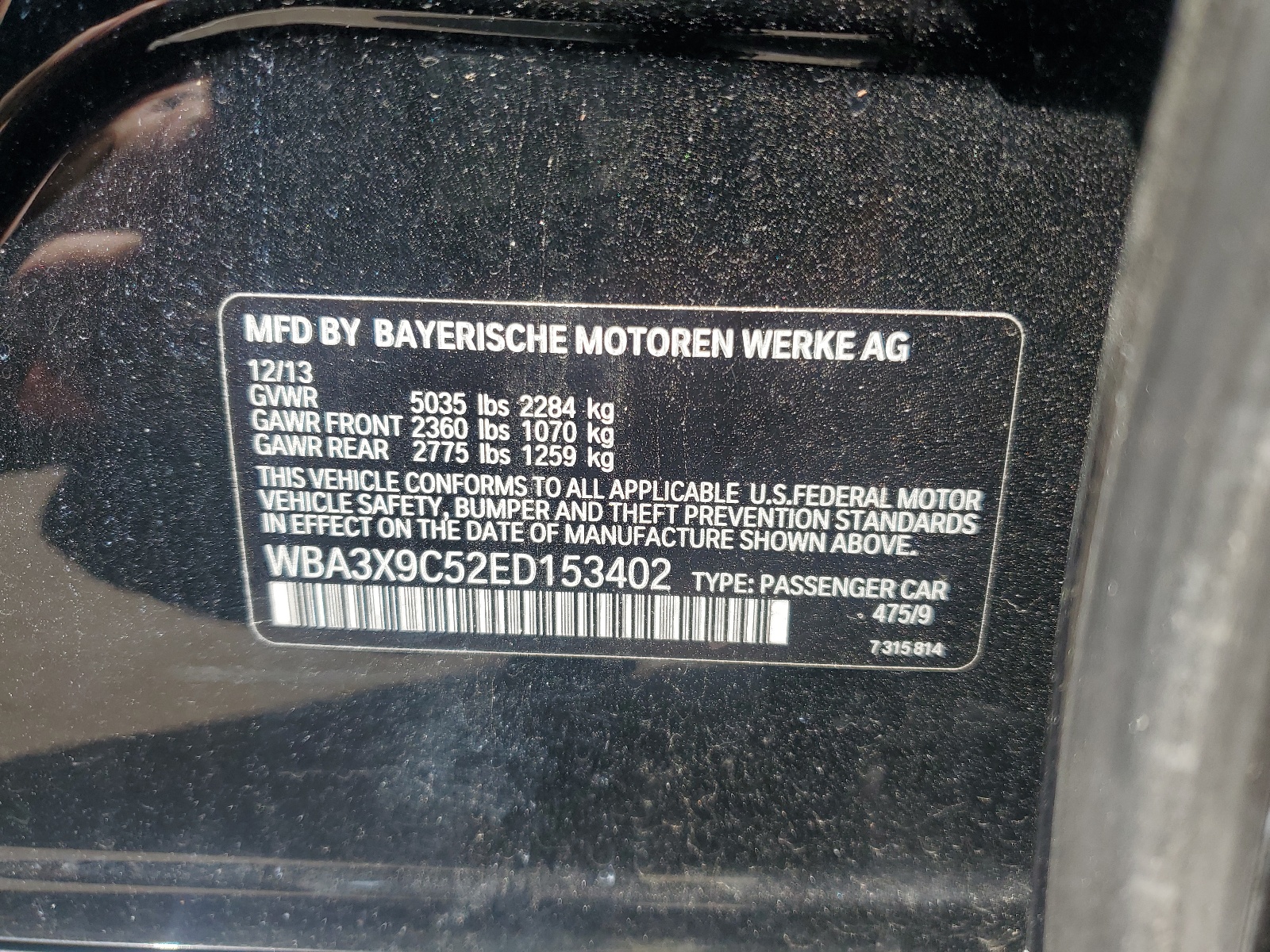 WBA3X9C52ED153402 2014 BMW 335 Xigt