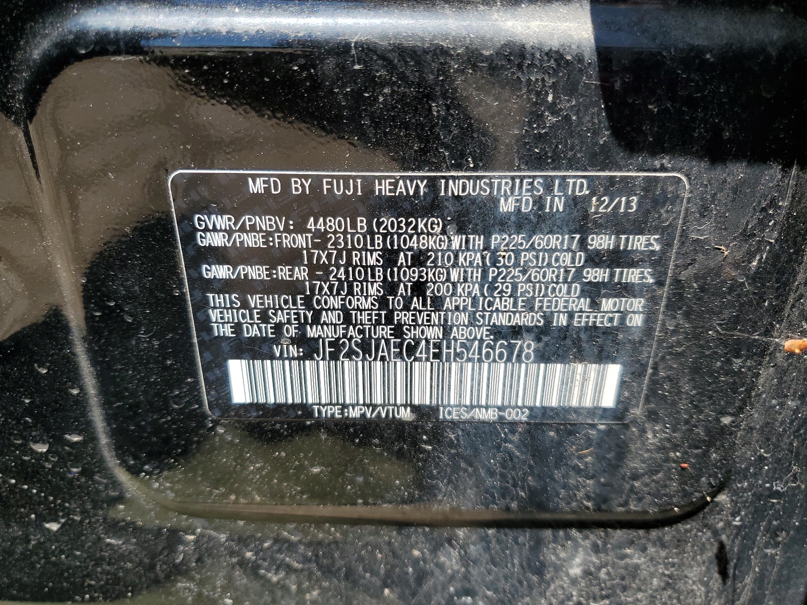 JF2SJAEC4EH546678 2014 Subaru Forester 2.5I Premium