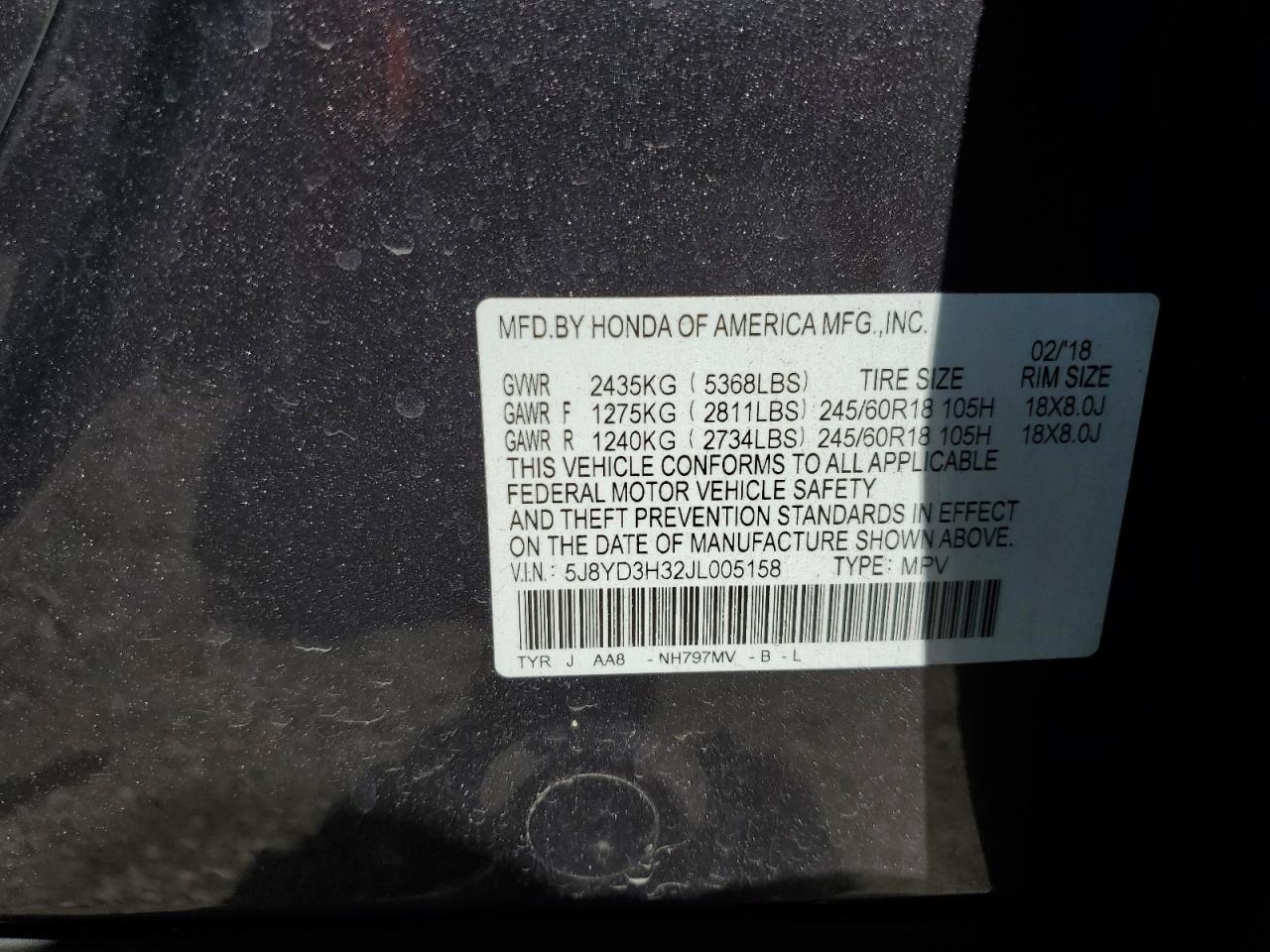 5J8YD3H32JL005158 2018 Acura Mdx