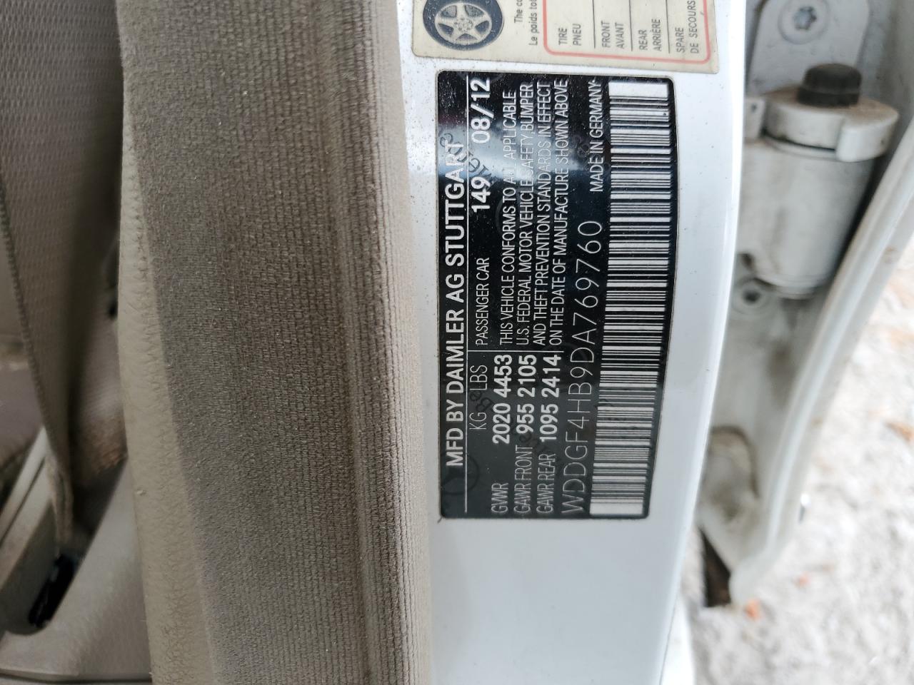 2013 Mercedes-Benz C 250 VIN: WDDGF4HB9DA769760 Lot: 53743284