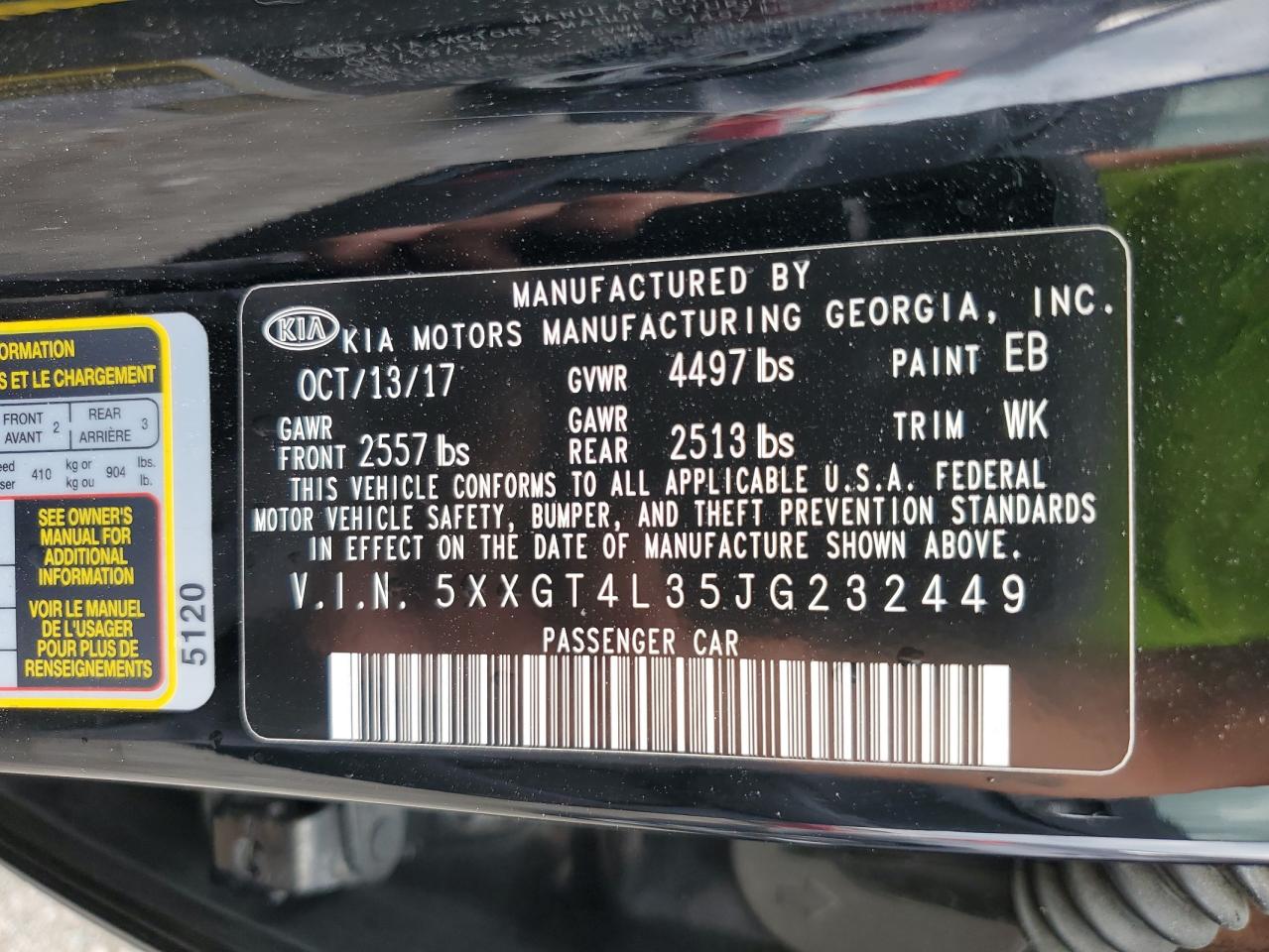 5XXGT4L35JG232449 2018 Kia Optima Lx