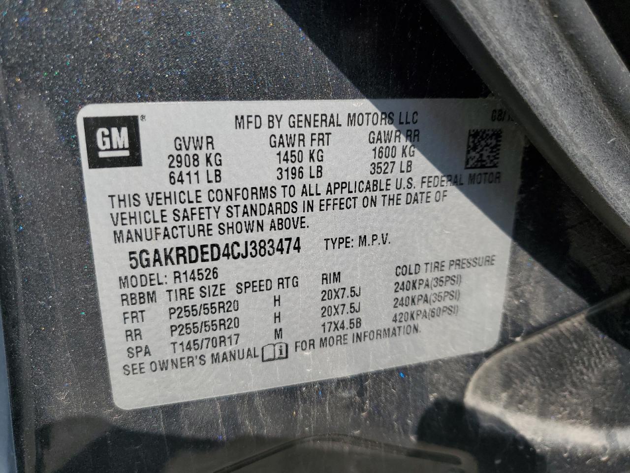 2012 Buick Enclave VIN: 5GAKRDED4CJ383474 Lot: 55628664