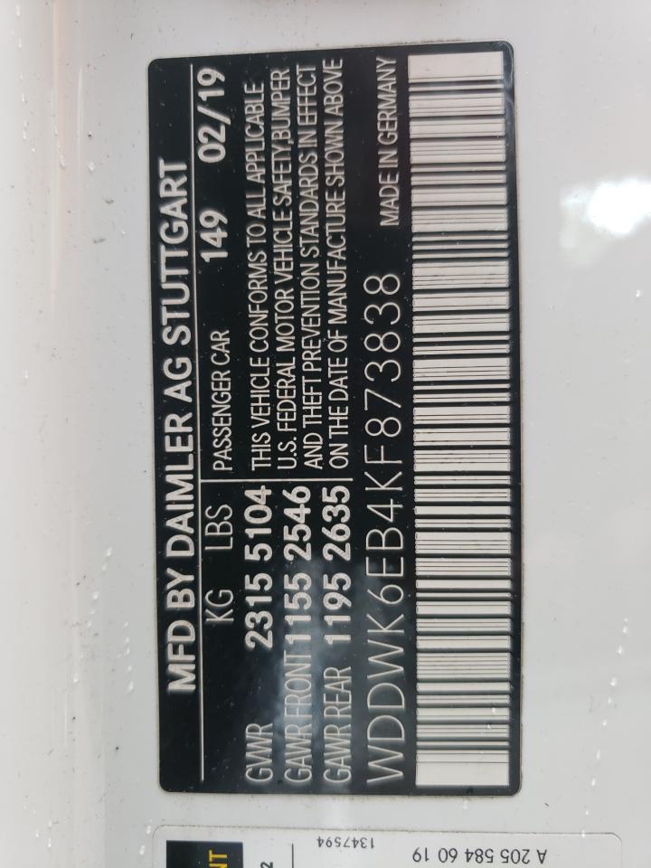 2019 Mercedes-Benz C 43 Amg VIN: WDDWK6EB4KF873838 Lot: 54958034