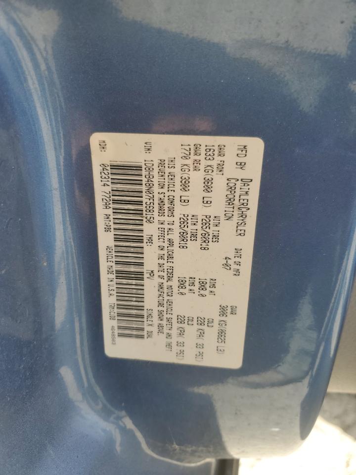 2007 Dodge Durango Slt VIN: 1D8HB48N07F568150 Lot: 52969054