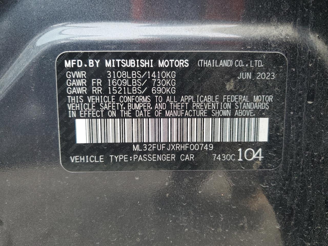 2024 Mitsubishi Mirage G4 Es VIN: ML32FUFJXRHF00749 Lot: 52815744