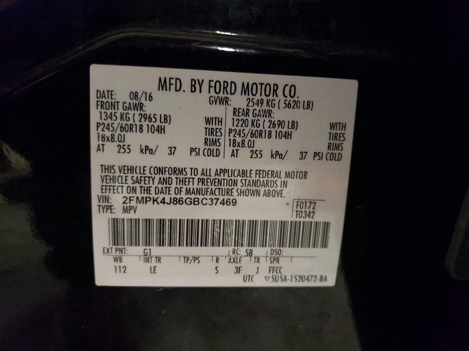 2FMPK4J86GBC37469 2016 Ford Edge Sel