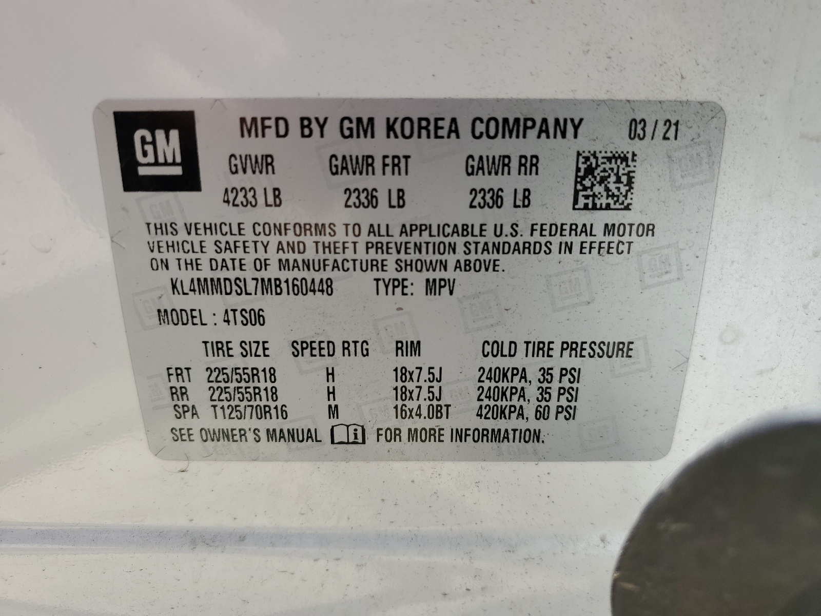 KL4MMDSL7MB160448 2021 Buick Encore Gx Select