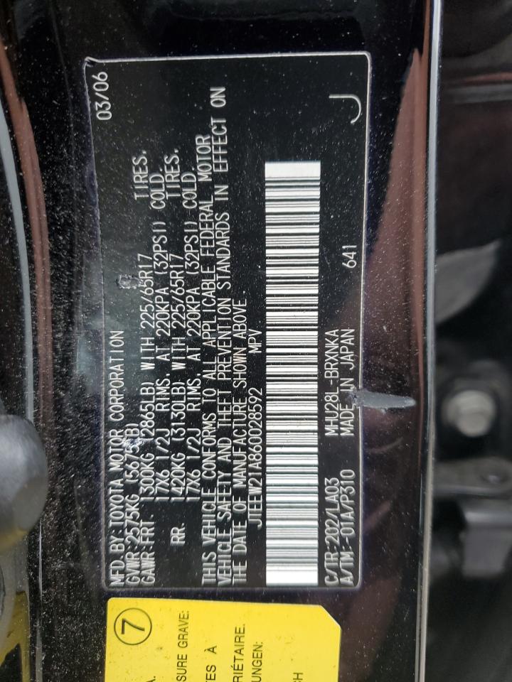 2006 Toyota Highlander Hybrid VIN: JTEEW21A860028592 Lot: 55210474