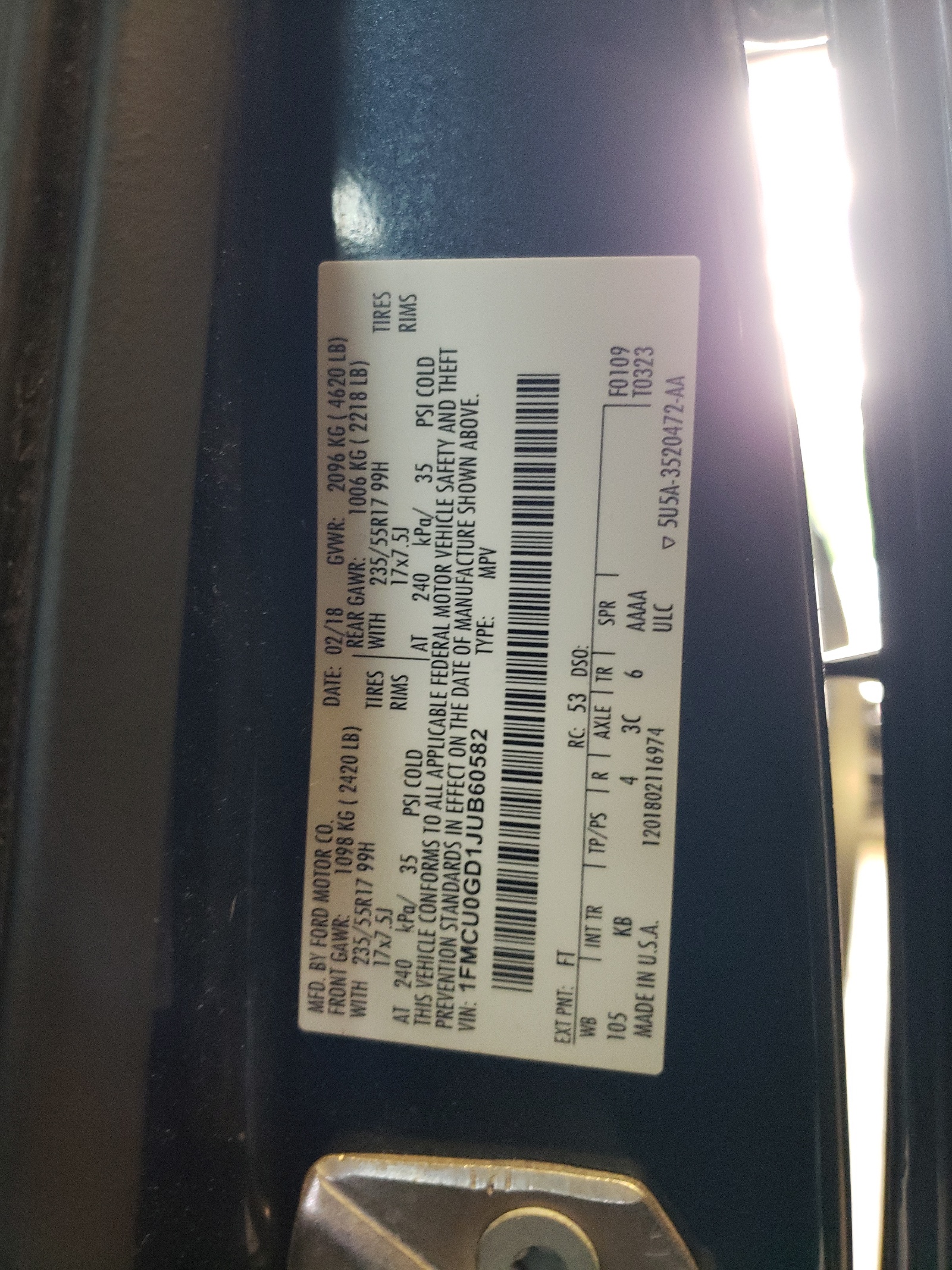 1FMCU0GD1JUB60582 2018 Ford Escape Se