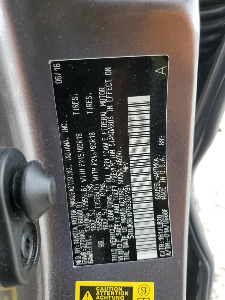 2016 Toyota Highlander Xle VIN: 5TDJKRFH7GS307284 Lot: 54223584