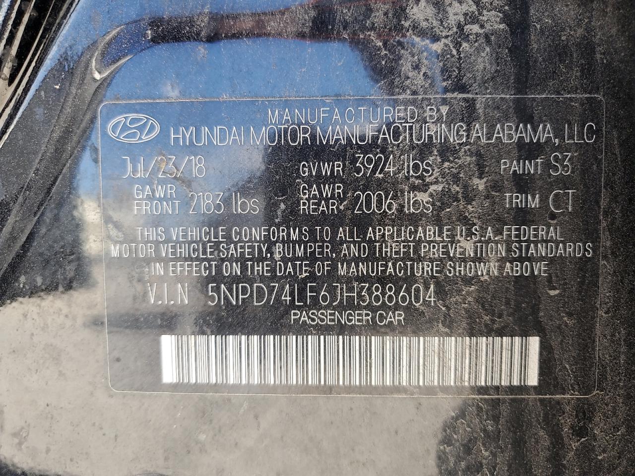 5NPD74LF6JH388604 2018 Hyundai Elantra Se