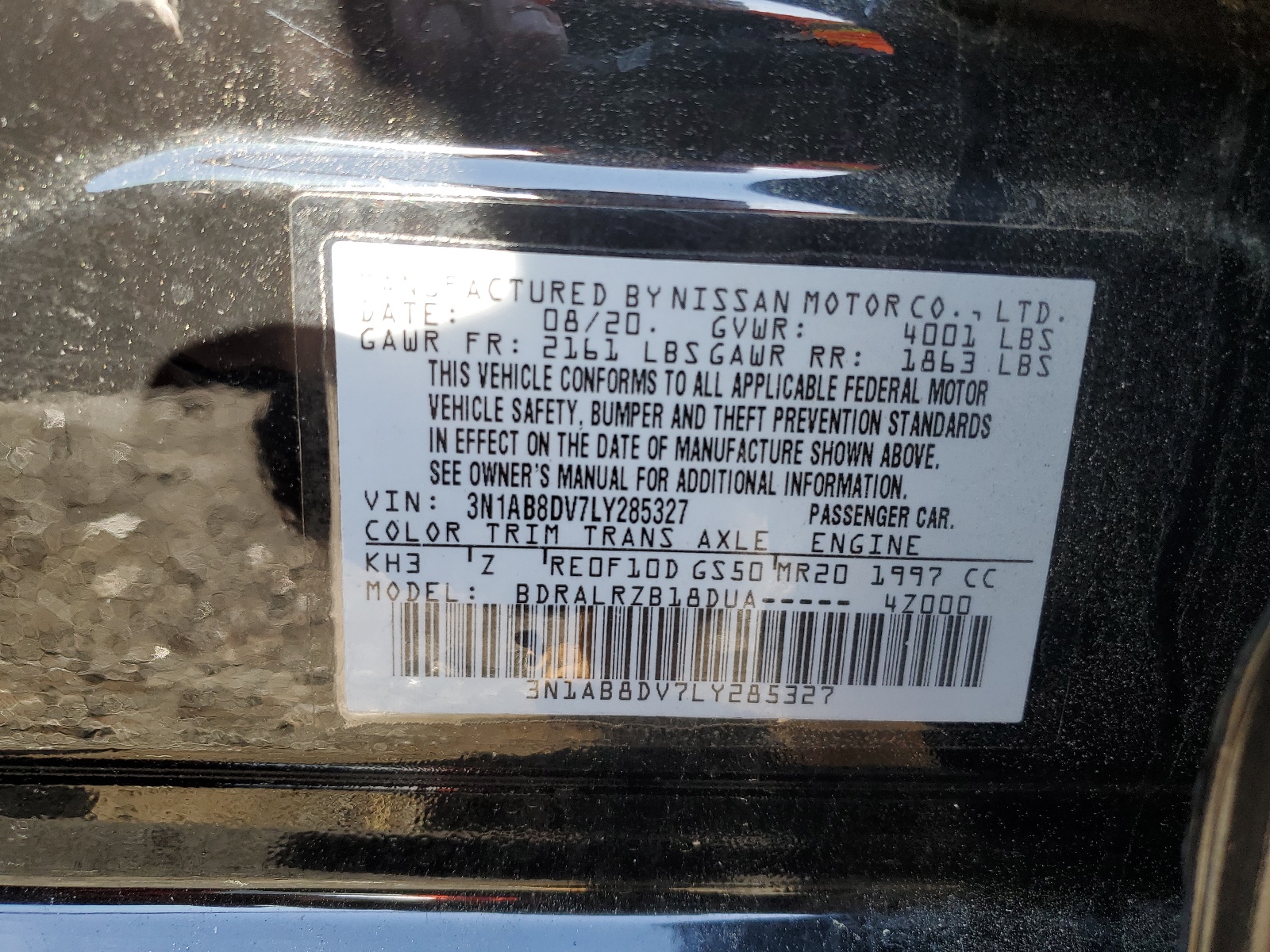 3N1AB8DV7LY285327 2020 Nissan Sentra Sr