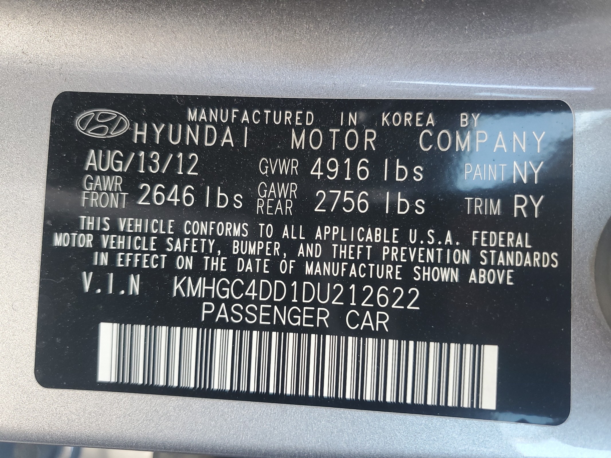 KMHGC4DD1DU212622 2013 Hyundai Genesis 3.8L