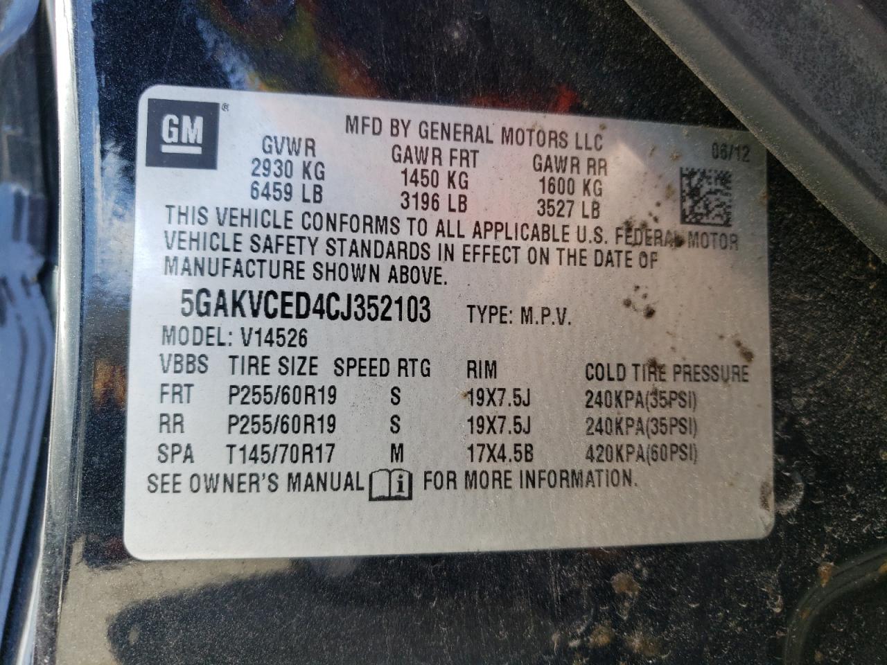 5GAKVCED4CJ352103 2012 Buick Enclave