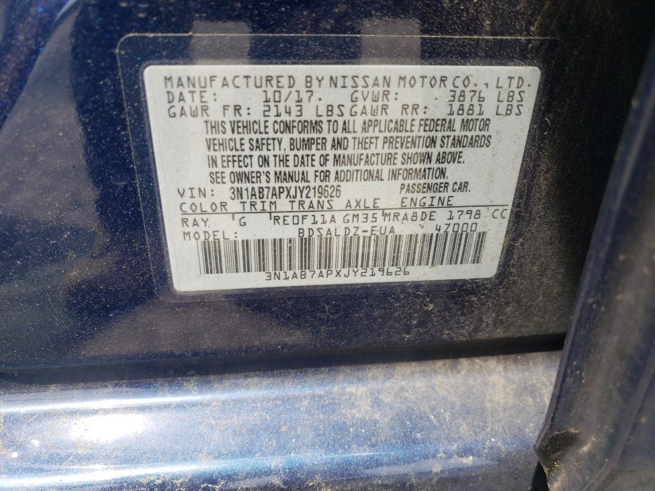 2018 Nissan Sentra S VIN: 3N1AB7APXJY219626 Lot: 53647724