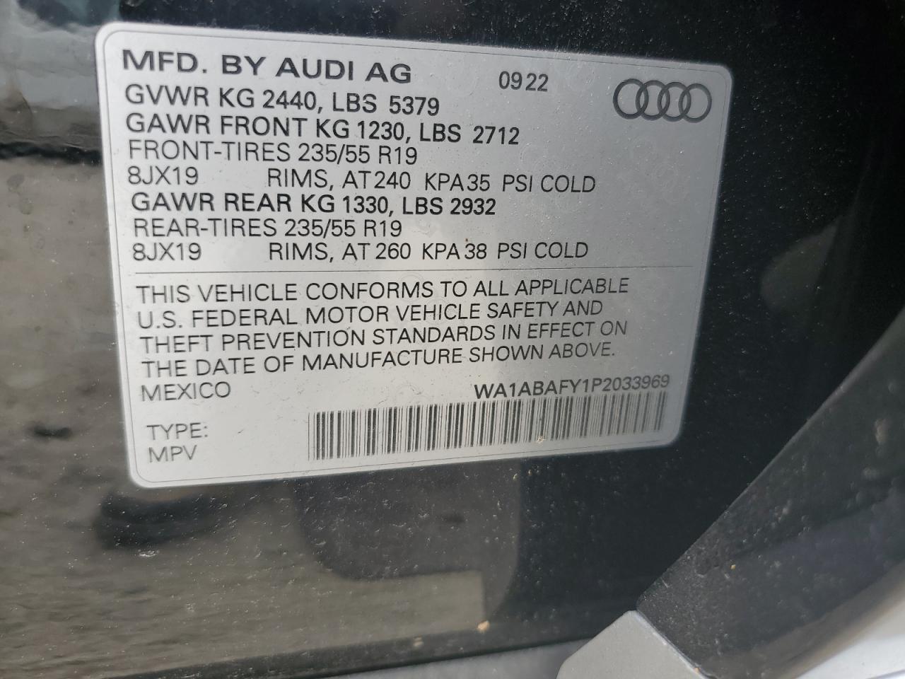 2023 Audi Q5 Premium 40 VIN: WA1ABAFY1P2033969 Lot: 55264244