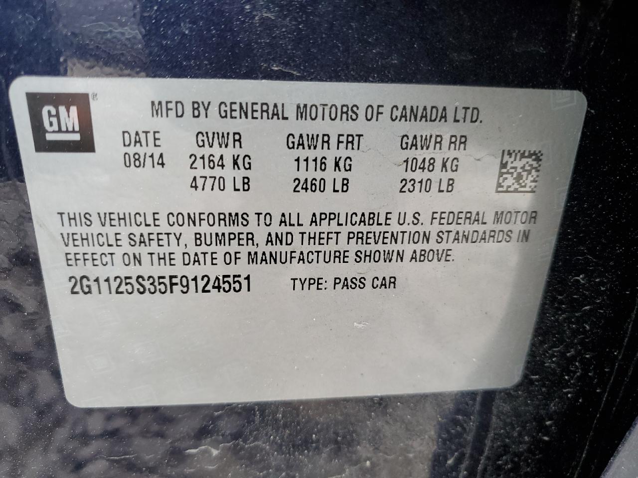 VIN 2G1125S35F9124551 2015 CHEVROLET IMPALA no.12