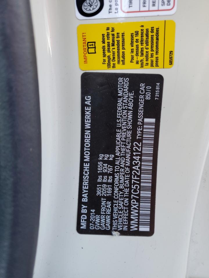 2015 Mini Cooper S VIN: WMWXP7C57F2A34122 Lot: 57301694