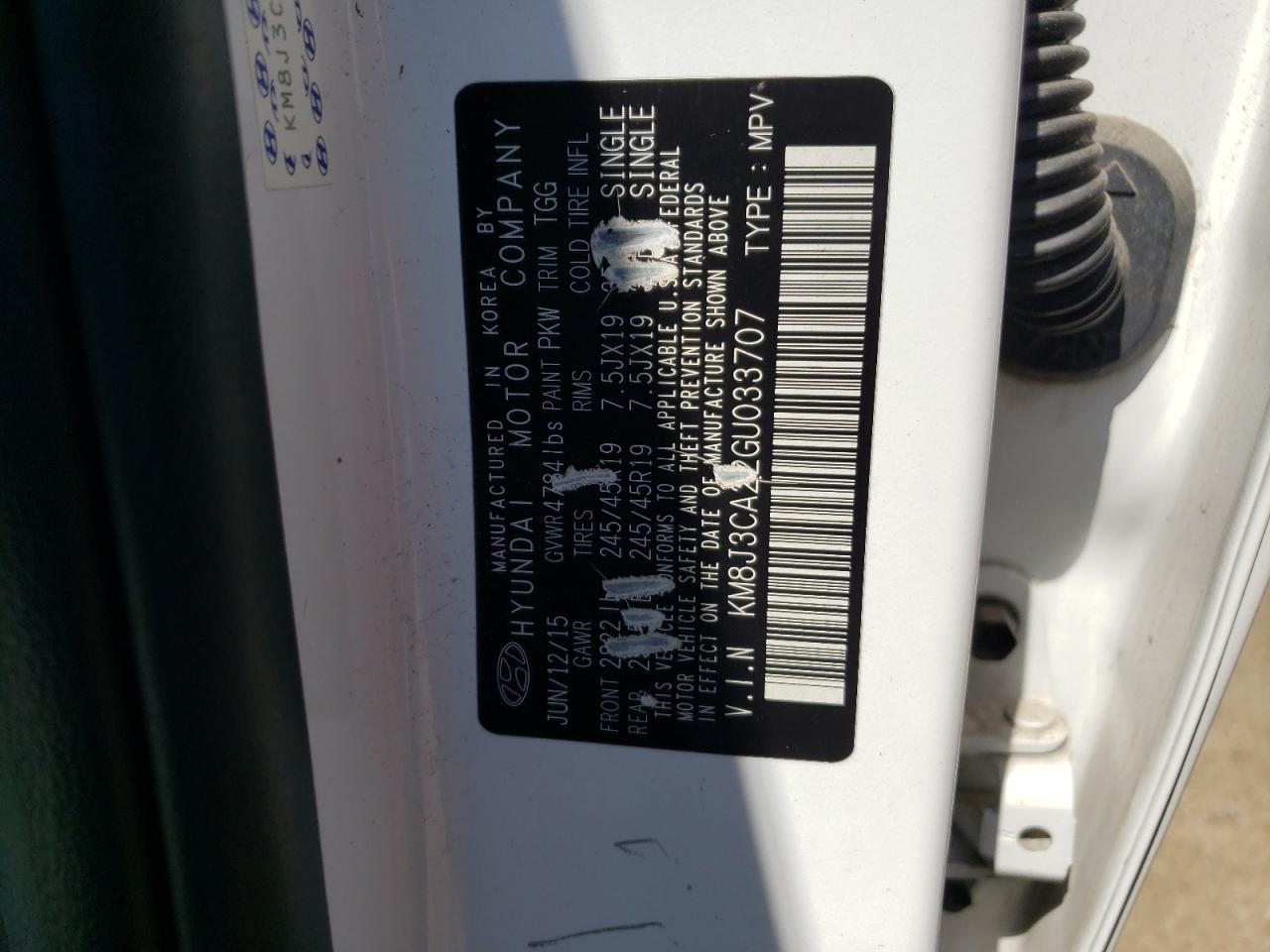 2016 Hyundai Tucson Limited VIN: KM8J3CA22GU033707 Lot: 53995394