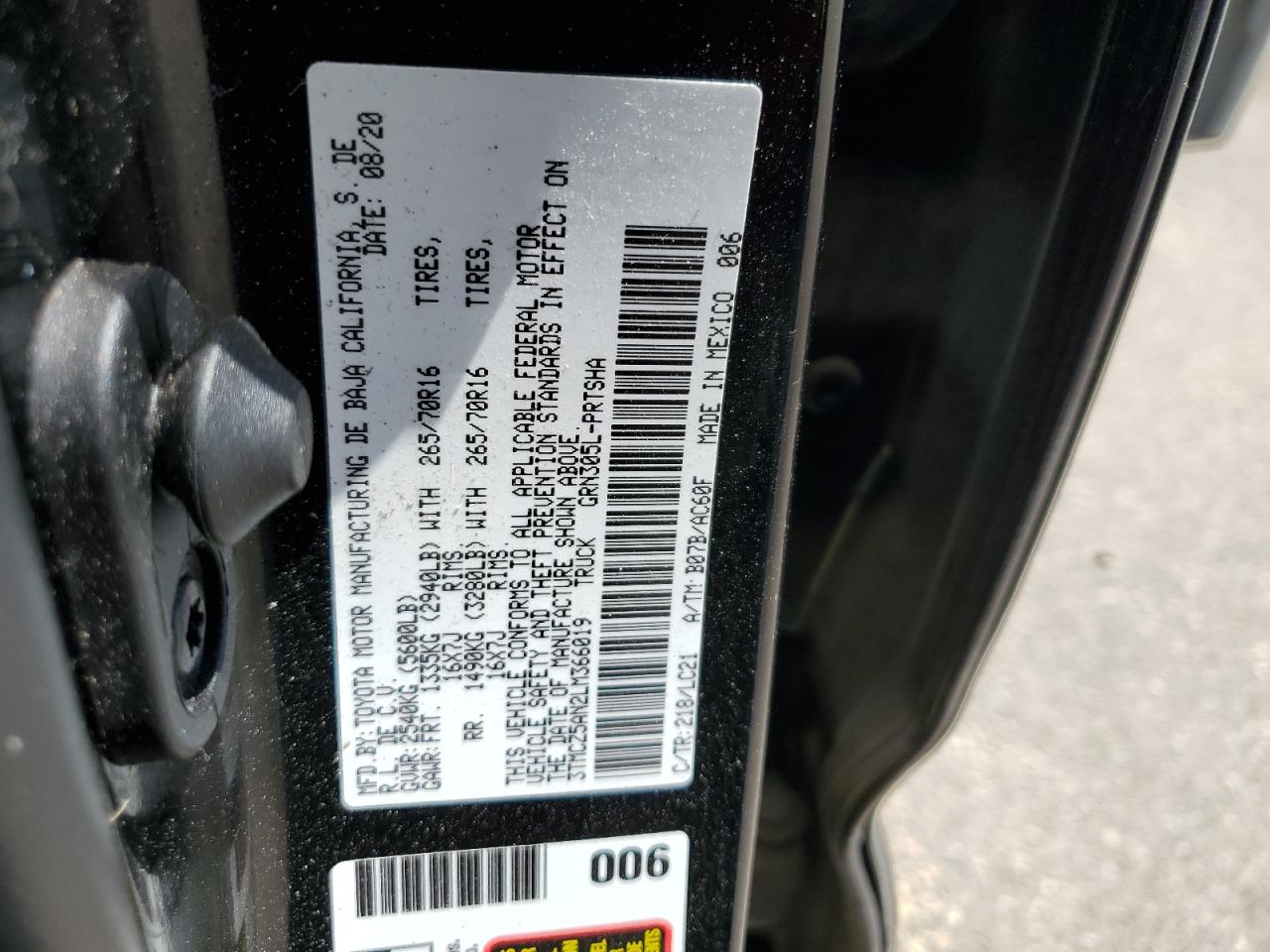 2020 Toyota Tacoma Double Cab VIN: 3TMCZ5AN2LM366019 Lot: 56825674