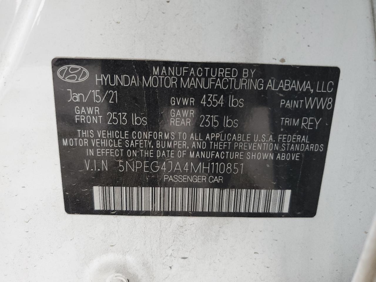 2021 Hyundai Sonata Se VIN: 5NPEG4JA4MH110851 Lot: 54878364