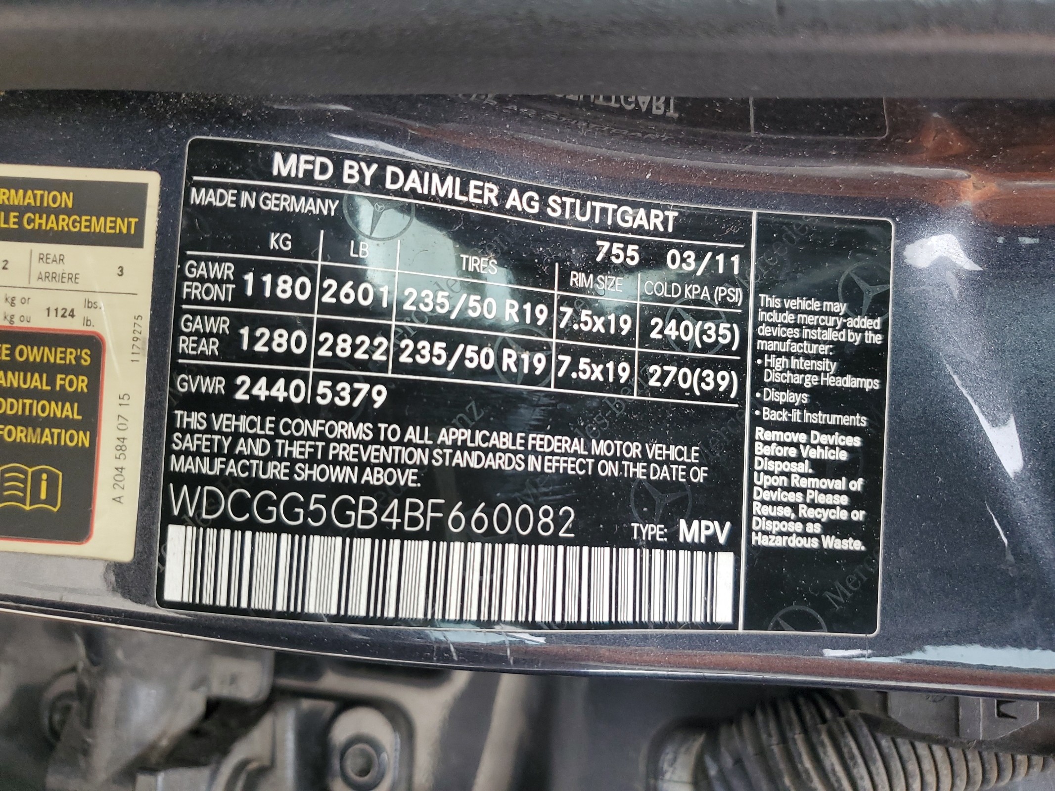 WDCGG5GB4BF660082 2011 Mercedes-Benz Glk 350