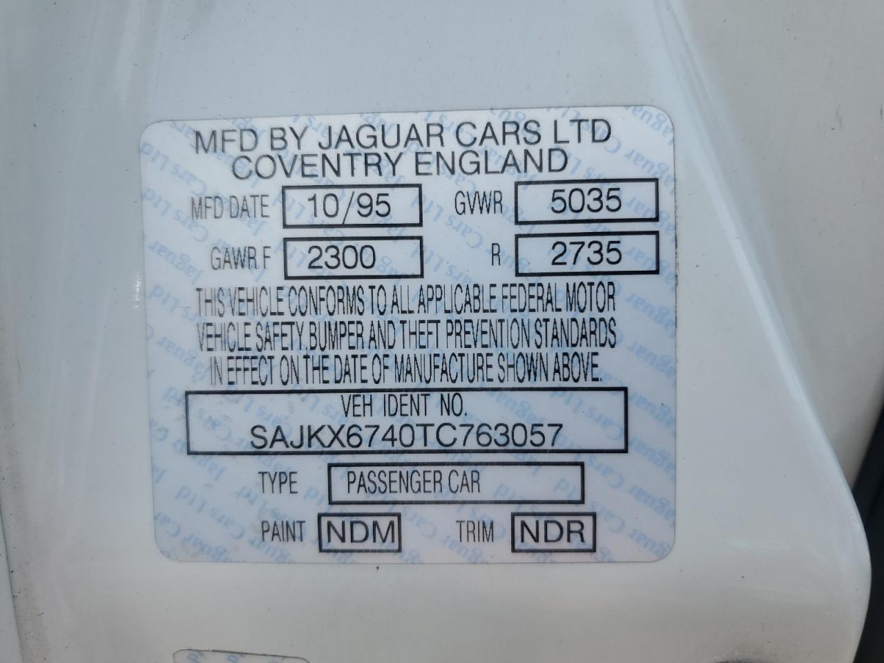 1996 Jaguar Vandenplas VIN: SAJKX6740TC763057 Lot: 55368184