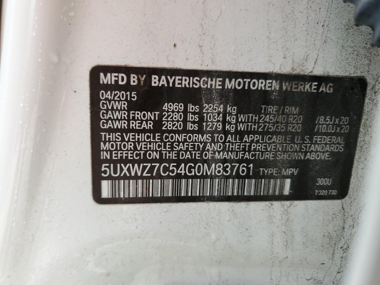 5UXWZ7C54G0M83761 2016 BMW X3 Sdrive28I