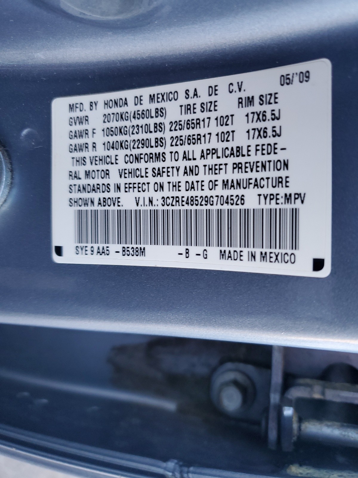 3CZRE48529G704526 2009 Honda Cr-V Ex