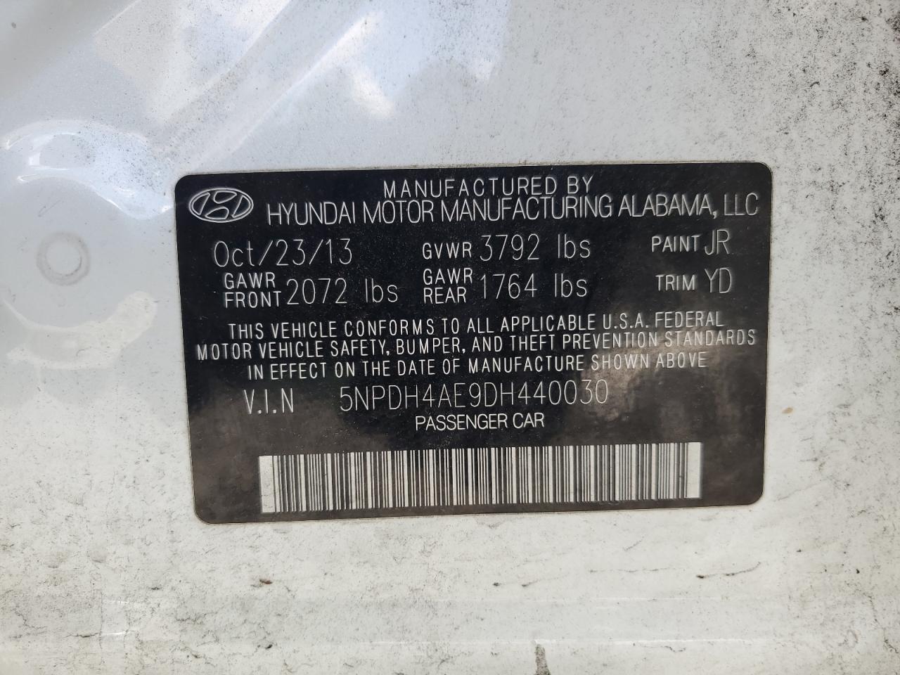 2013 Hyundai Elantra Gls VIN: 5NPDH4AE9DH440030 Lot: 56560214