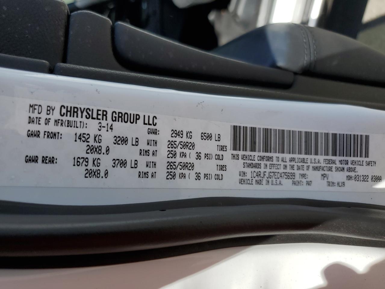 2014 Jeep Grand Cherokee Summit VIN: 1C4RJFJG7EC475699 Lot: 56157854