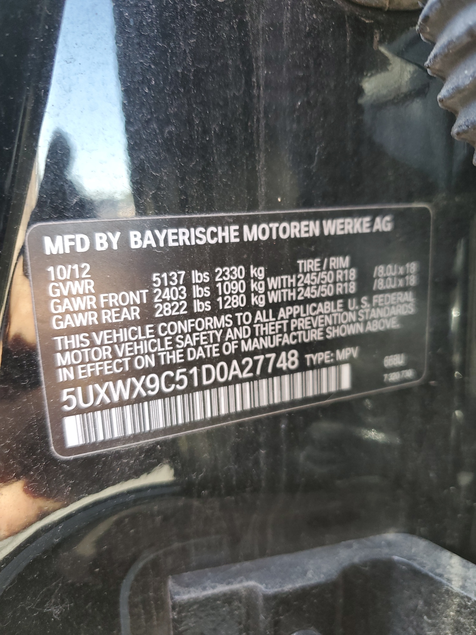 2013 BMW X3 xDrive28I vin: 5UXWX9C51D0A27748