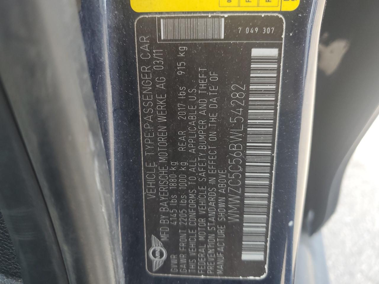 2011 Mini Cooper S Countryman VIN: WMWZC5C56BWL54282 Lot: 56110154