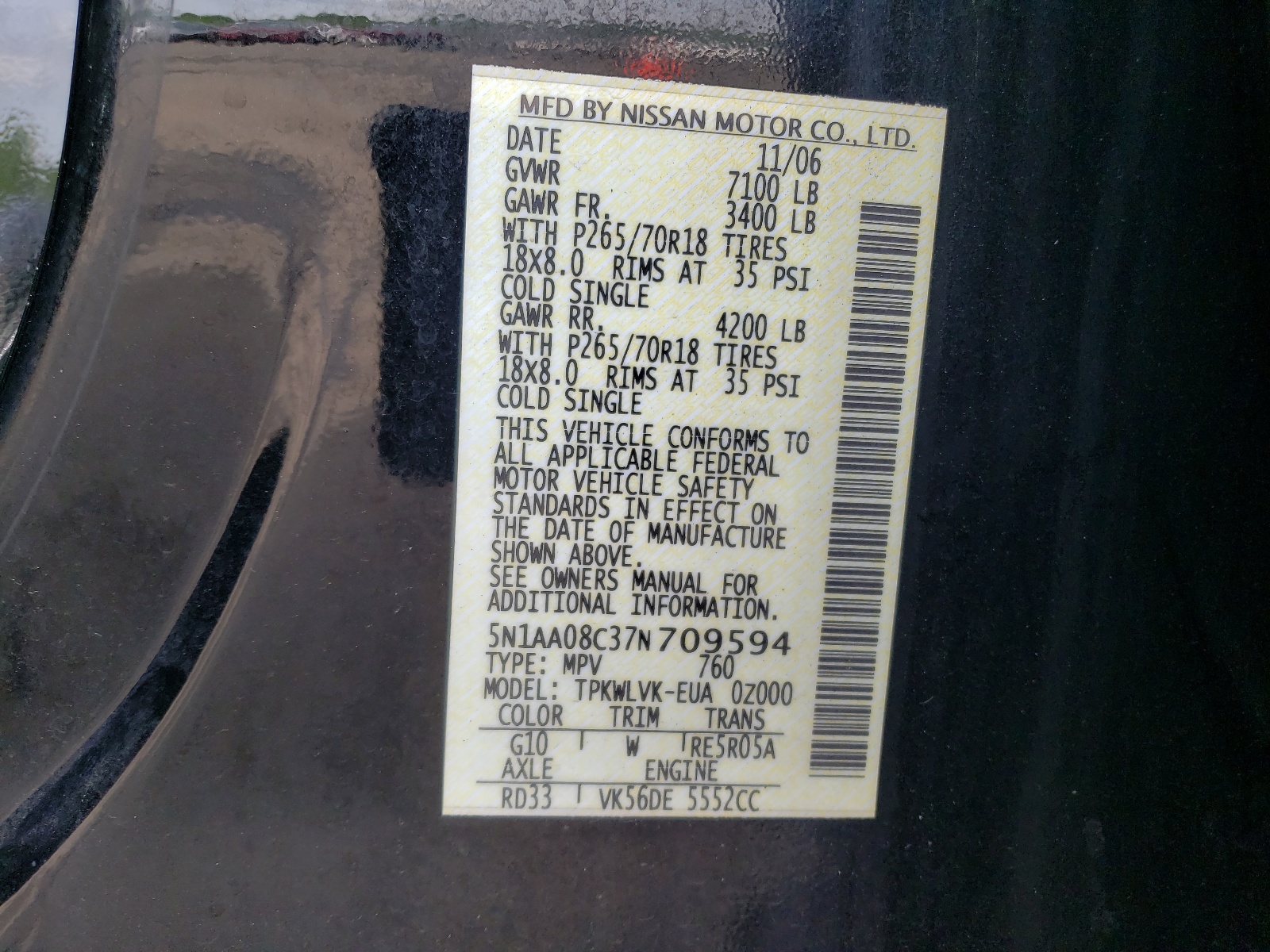 5N1AA08C37N709594 2007 Nissan Armada Se