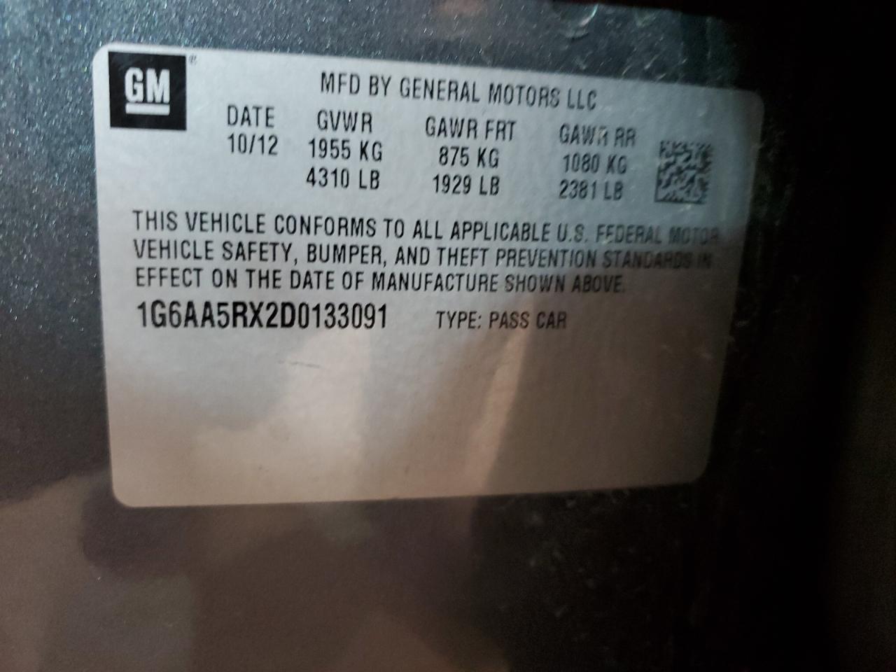 2013 Cadillac Ats VIN: 1G6AA5RX2D0133091 Lot: 54453704