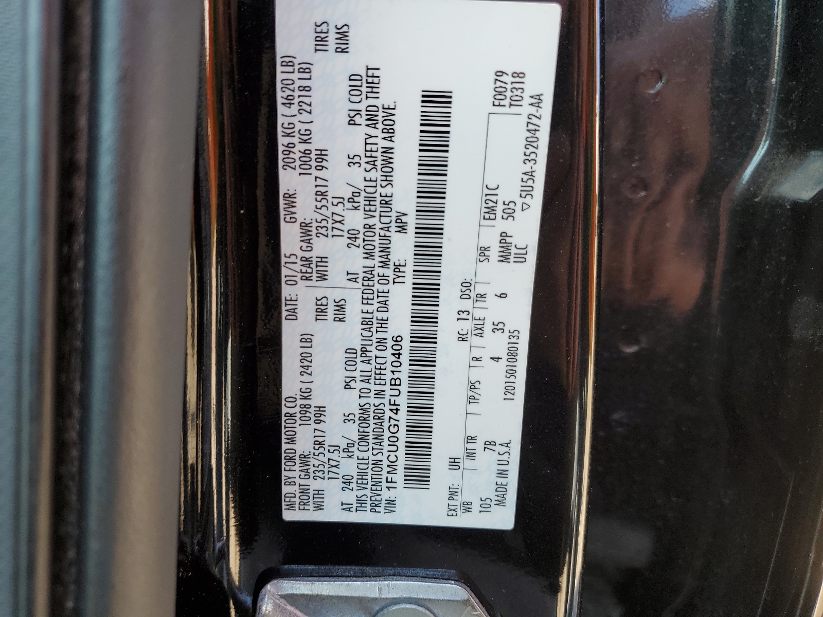 1FMCU0G74FUB10406 2015 Ford Escape Se