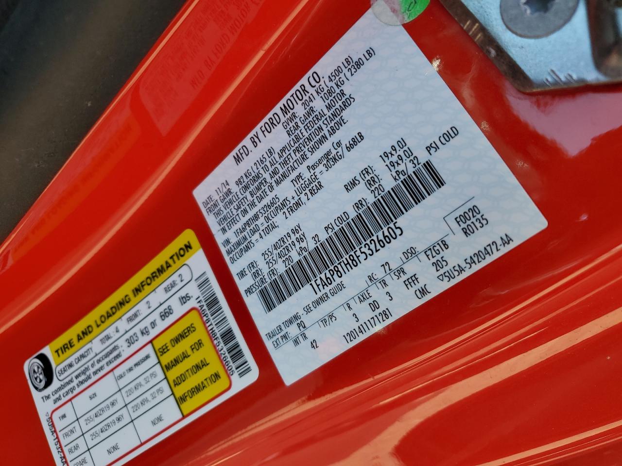 2015 Ford Mustang VIN: 1FA6P8TH8F5326605 Lot: 53878764